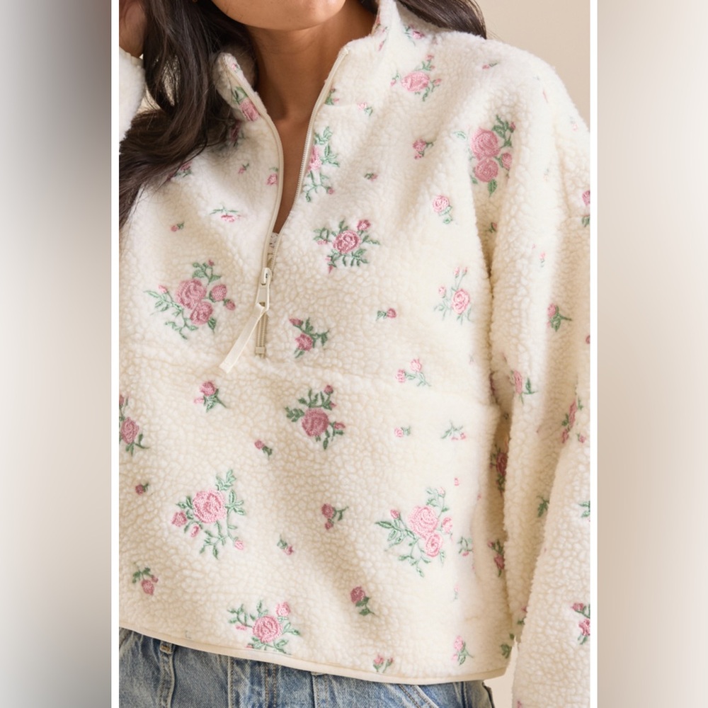 Altar’d State Celine Embroidered Floral Sherpa Jacket
